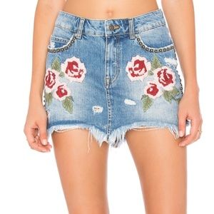 Free people floral print denim skirt!